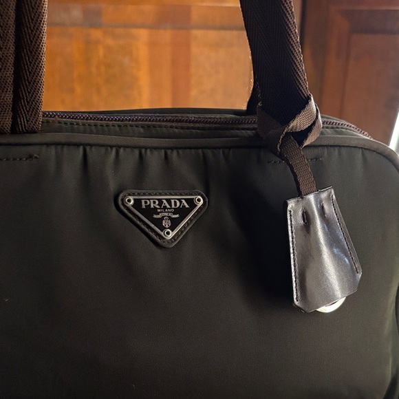 Prada Black Nylon Handbag with Brown Straps - Picture 4 of 11